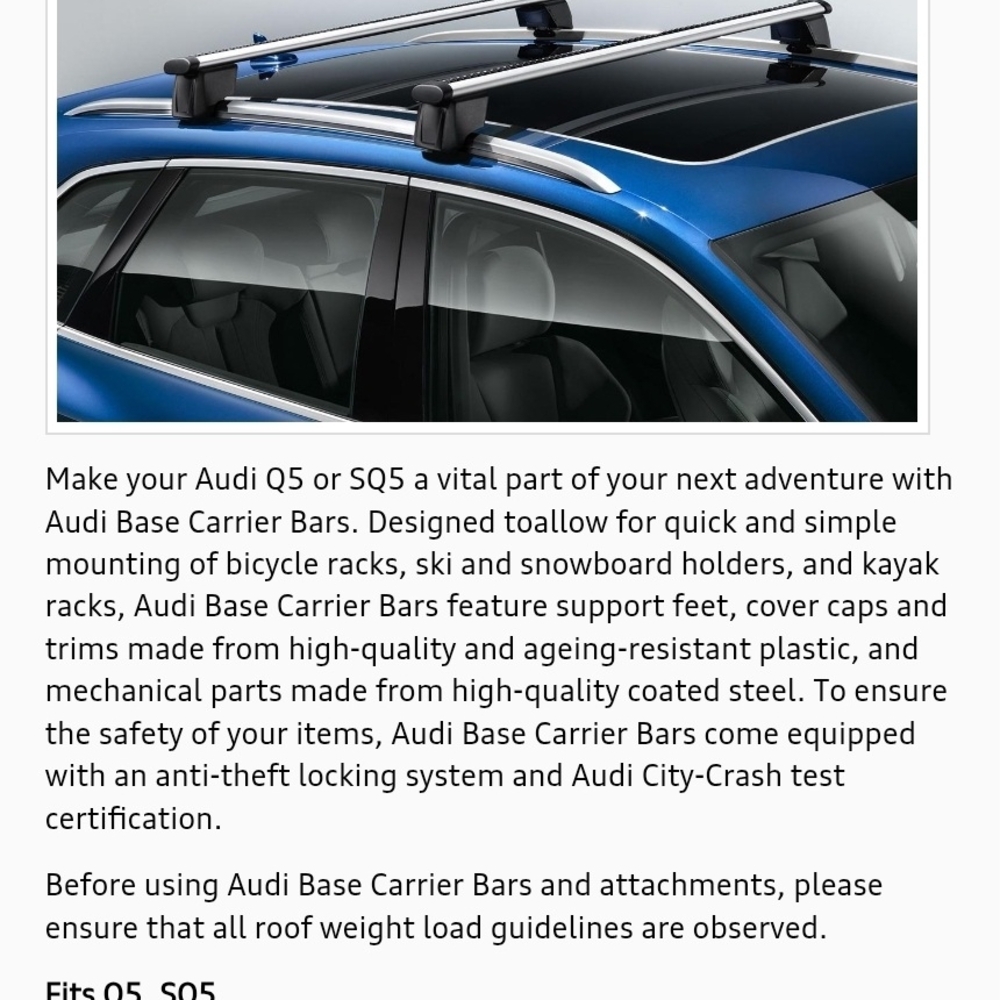 Audi Black Base Carrier Bars for Q5/SQ5